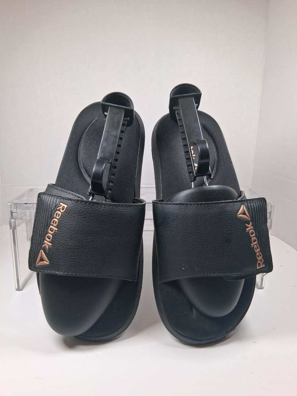Reebok Black Solid Logo Slip On Slide Sandals Women's US 7 EU 38
